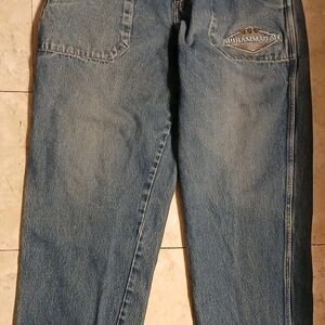 90s FUBU Muhammid Ali Embroidered Men's Relaxed Fit Blue Jeans Streetwear